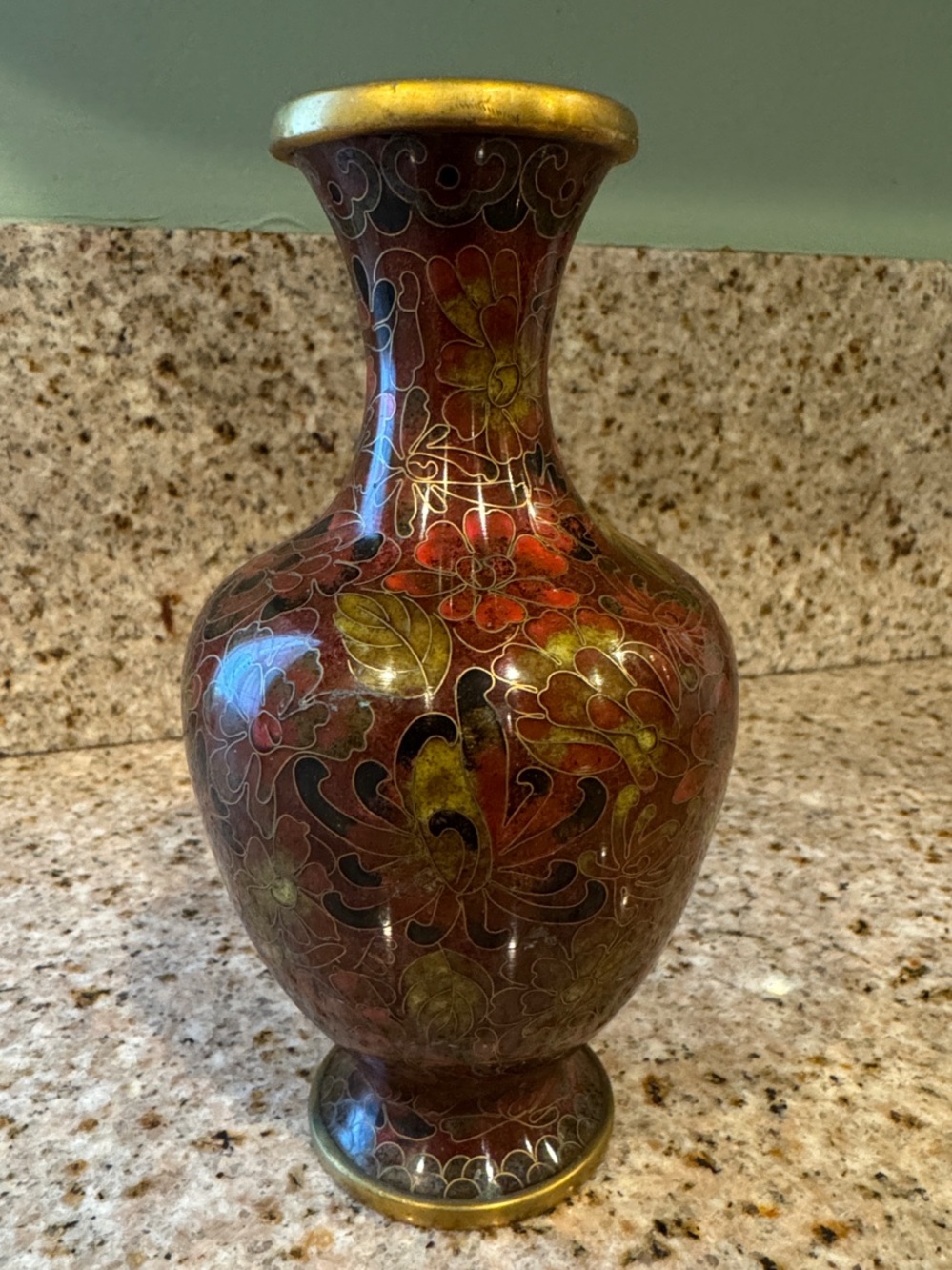 Vintage Red and Gold Cloisonné Vase 6 1/4 inches tall